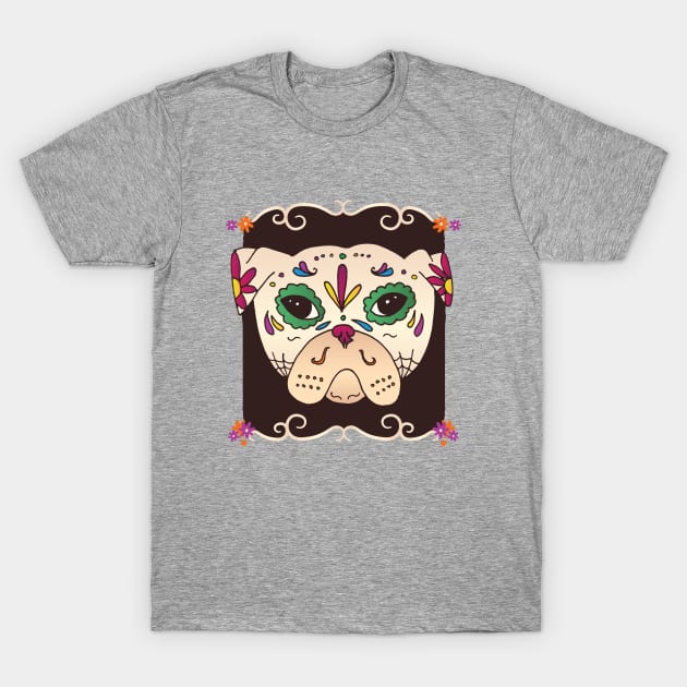 The Unhappy Sugar Skull Pug, Great For Pug Lovers T-Shirt by BamBam